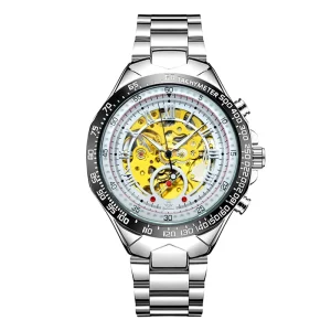 Fashion Business Mechanical Men’s Watch Hollow Out Automatic Stainless Steel Skeleton Watch