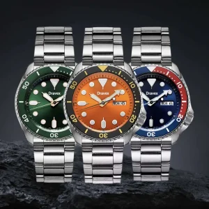 Fashion Business Mechanical Watches Orange Large Dial Automatic Stainless Steel Men Diver Watch