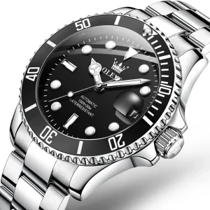 Fashion Business Men’s Diver Stainless Steel Strap Automatic Mechanical Watch Pointer Dial Waterproof for Men