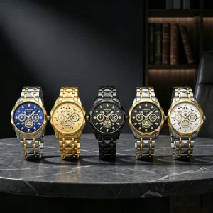 Fashion Business Stainless Steel Band Hollow Out Quartz Watch for Men Calendar Wristwatch Montres Reloj