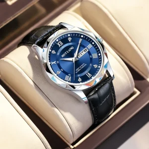 Fashion Business Watch Series Classic Luxury Watch Men’s Non Automatic Chronograph Leather Strap Waterproof Quartz Watch
