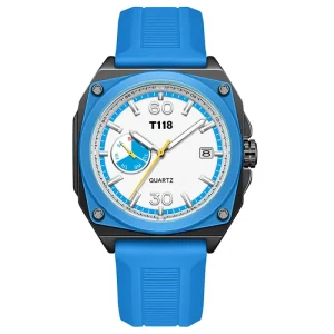 Fashion Calendar Man Analog Quartz Watch Silicone Strap Waterproof Wristwatch Unique Design Unisex Casual Student Watch