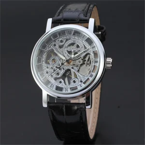 Fashion Casual Designer Leather Men’s Skeleton Watch Manual and Automatic Watch