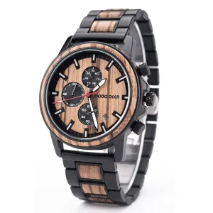 Fashion Chronograph Movement Wood Dial Luminous Hands Wooden Strap Business Luxury Custom Men’s Watch