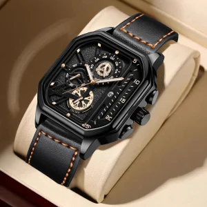 Fashion Classic Square Business Sports Quartz Watch Unisex Stainless Steel Alloy Coin 44MM