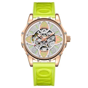 Fashion Clover Waterproof Plastic Strap Automatic Movement Watch for Man