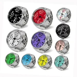 Fashion Colorful Dial Watches Ring Jewelry Y2K Stainless Steel Elastic Watchband Ring Watch Gift