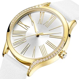 Fashion Crystal Classic Women Watch with Genuine Leather Stainless Steel Band Elegant Ladies Watch Waterproof