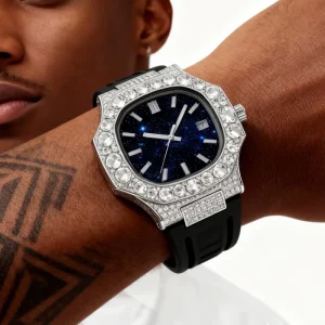 Fashion Diamond Inlaid Luxury Moissanite Vintage Watches Rubber Strap Stainless Steel Watches