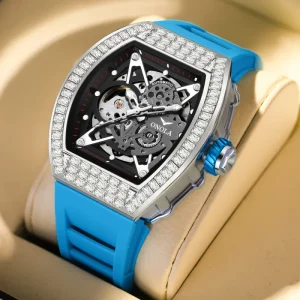 Fashion Diamond Men Watch Luxury Iced Out Silicone High Quality Water Resistant Automatic Mechanical Watch Orologio Automatico