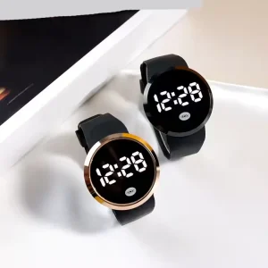 Fashion Digital LED Watch Round Case Silicone Band Waterproof Wristwatch for Men