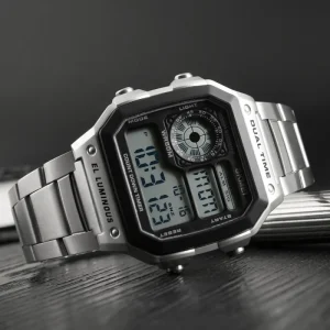 Fashion Digital Men’s Watch Water Resistant Alarm Stainless Steel Band 5BAR Sport Design