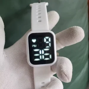 Fashion Digital Sports Waterproof Watch Silicone Alloy LED White Electronic Fitness Wristwatch