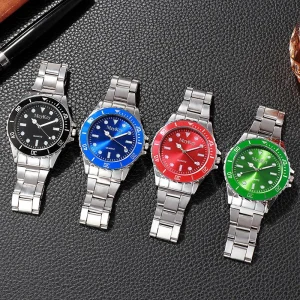 Fashion Diver Style Men’s Quartz Watch Colorful Bezel Dial Alloy Case Trendy Wristwatch for Men’s Gift Reloj Horloge
