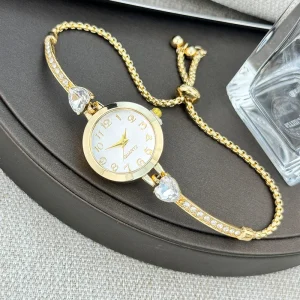 Fashion Eco Friendly Diamond Inlaid Case Shaped Colorful Quartz Case Watch Alloy Pull Out Clasp Pointer Dial 10mm