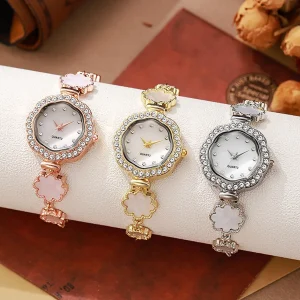 Fashion Flower Quartz Watch Inset Zircon Temperament Adjustable Bracelet Watch for Women