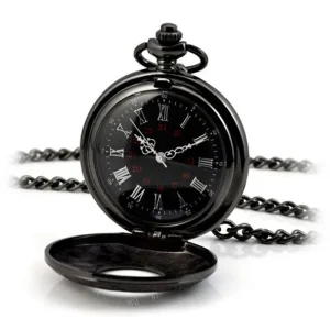 Fashion Fob Watch Roman Numerals Design Quartz Clock Alloy Men Women Necklace Chain Black Pocket Watch
