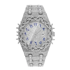 Fashion Full Diamond Watch Men Hip Hop Lced Qut Bling Jewelry Flower Quartz Wristwatch