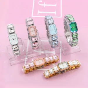 Fashion Gemstone Square Dial Women’s Quartz Watch Luxury Crystal Stainless Steel Bracelet Waterproof for Party Daily Wear Gift