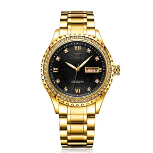 Fashion Gold Watches Luxury Men Women Wrist Watch Diamond Iced Out Watch case Unisex Stainless Steel Band