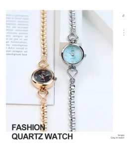 Fashion Heart Link Bracelet Quartz Watch Women’s Stone Inlaid Metal Strap Wristwatch