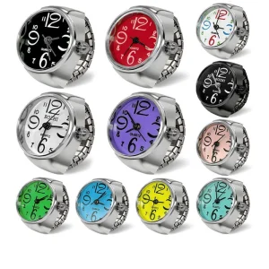 Fashion Hiphop Watch Elastic Finger Ring Watchband Adjustable Elastic Round Quartz Finger Stainless Steel Ring Watch
