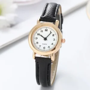 Fashion Imitation Leather Metal Vintage Business Gold Ladies Watch for Women