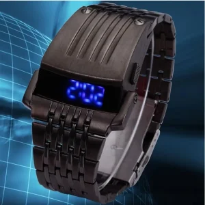 Fashion Iron Man Watch Blue Red LED Men’s Stainless Steel Wrist Watch Black Silver