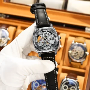 Fashion Leather Mechanical Watch Men Luxury Waterproof Automatic Wristwatches Vintage Skeleton Mechanical Watches for men gifts
