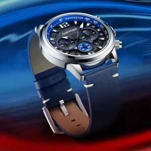 Fashion Leather Strap Chronograph Function Wristwatch for Men