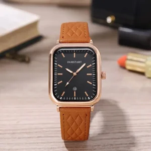 Fashion Leather Strap Watch for Women Simple Retro Design Square Dial Quartz Women’s Wristwatch Calendar Watches Clock WA027