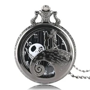 Fashion Lovers Skeleton Quartz Pocket Watch With Chain Necklace Vintage Quartz Pendant Watches Clock Chain Mens Women