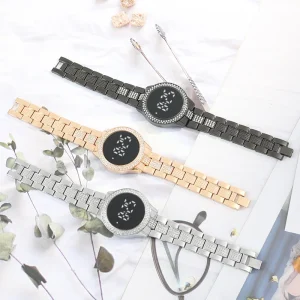 Fashion Luxury Diamond Led Korean Version Simple Steel Belt Women’s Watches Casual Trend Round Automatic Watch for Men