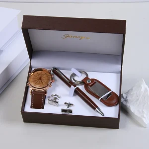 Fashion Luxury Gift Business Box Belt Wallet Keychain and Pen Cuff Link Accessories Gift Set Men’s Watches Set for Men