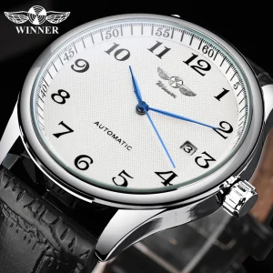 Fashion Luxury Mechanical Automatic Watch Transparent Back Cover Minimalist Design With Silver White Dial