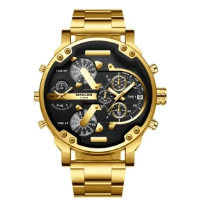 Fashion Luxury Stainless Steel 2 Time Zone Men Quartz Watches Oversize Large Wristwatch Custom logo Men Business Watches