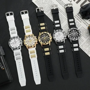 Fashion Male Quartz Watch Silicone Strap Three Eye Large Dial Multiple Colors Wrist Watch Men