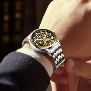 Fashion Men Automatic Mechanical Business Gold Watch with Good Quality and Supplier