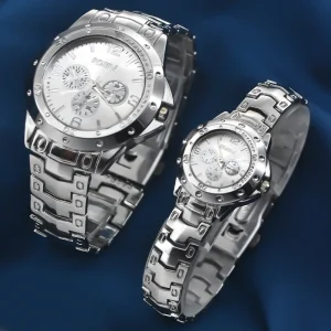 Fashion Men Business Quartz Wristwatches Steel Strap Men Women Luxury Casual Couple Watches Set Three Eyes Dial Wristwatch CW02