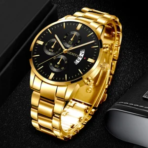 Fashion Men Stainless Steel Back Watch Luxury Calendar Quartz Wrist Watch Business Watches for Man Clock FD033