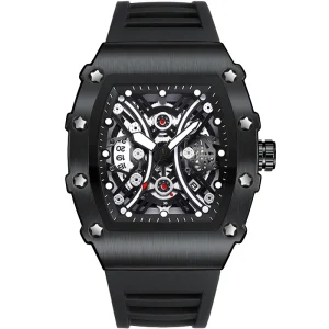 Fashion Men Watch Square Hollow Dial Quartz Movement Calendar Luminous Sports Watch for Daily Wear
