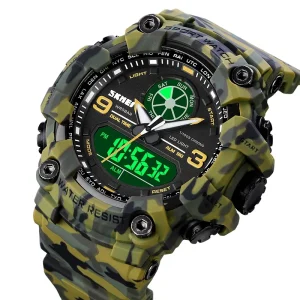 Fashion Men’s 1818 Watch Dual Time Electronic Watches Chronograph Led Light Digital Wristwatches Original Brand Clock