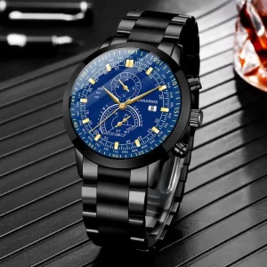 Fashion Mens Stainless Steel Watches Luxury Quartz Wristwatch Calendar Clock Men Business Casual Watch