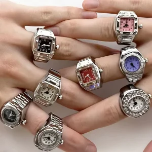 Fashion Mini Quartz Finger Ring Watch Elastic Strap Punk Gothic Roman Ring Jewelry Gift