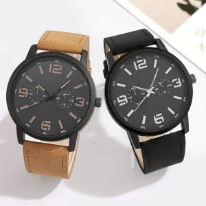 Fashion Minimalist Sports Chronograph Wristwatch for Men Luxury Quartz Montre Homme Leather Band Alloy Case Pointer
