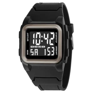 Fashion Outdoor Sports Soft Silicone LED Waterproof Square Electronic Display Alarm Clock Men’s Digital Watch