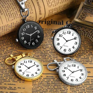 Fashion Pocket Watch Small Round Dial Quartz Analog Keychain Pocket Watch Clock