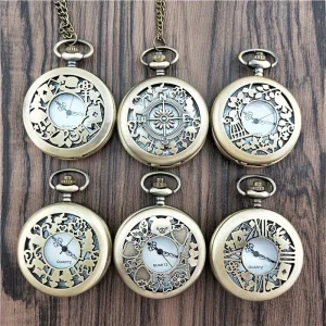 Fashion Pocket Watch Vintage Hollow Quartz Pocket Watches Necklace Chain Pocket Watch for Men Gift Christmas Gift