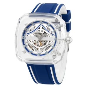 Fashion Popular Gift High Quality Glass Case Silicone Strap Hollow Out Man Wrist Automatic Watch