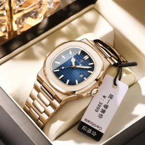 Fashion Quartz Watch for Men Waterproof Luminous Calendar Stainless Steel Band Luxury